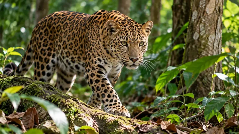 Ilustrasi macan tutul Jawa di habitat hutan tropis yang perlu dilindungi untuk menjaga kelestarian satwa liar. (Ilustrasi AI: Tentang Alam)